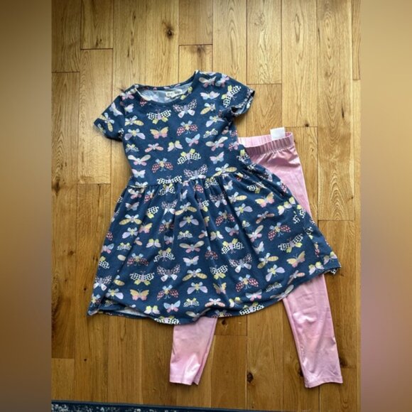 Tucker + Tate Navy Butterfly Dress with Pink Leggings Metallic H&M Girls 6-7 - Picture 1 of 8